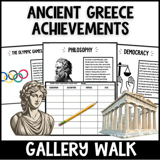 Free Ancient Greece Achievements Gallery Walk reading stations activity