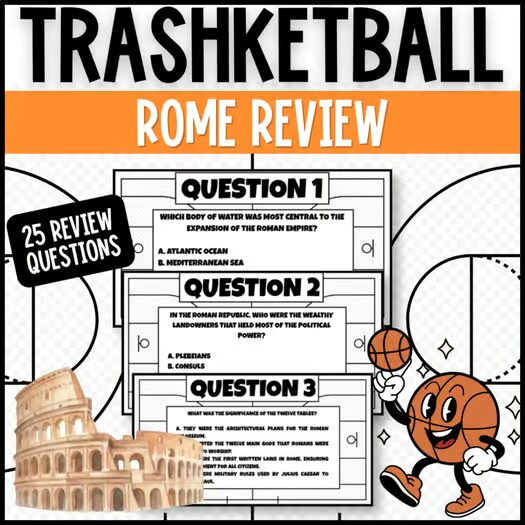 Free Ancient Rome Trashketball review game for 6th grade social studies
