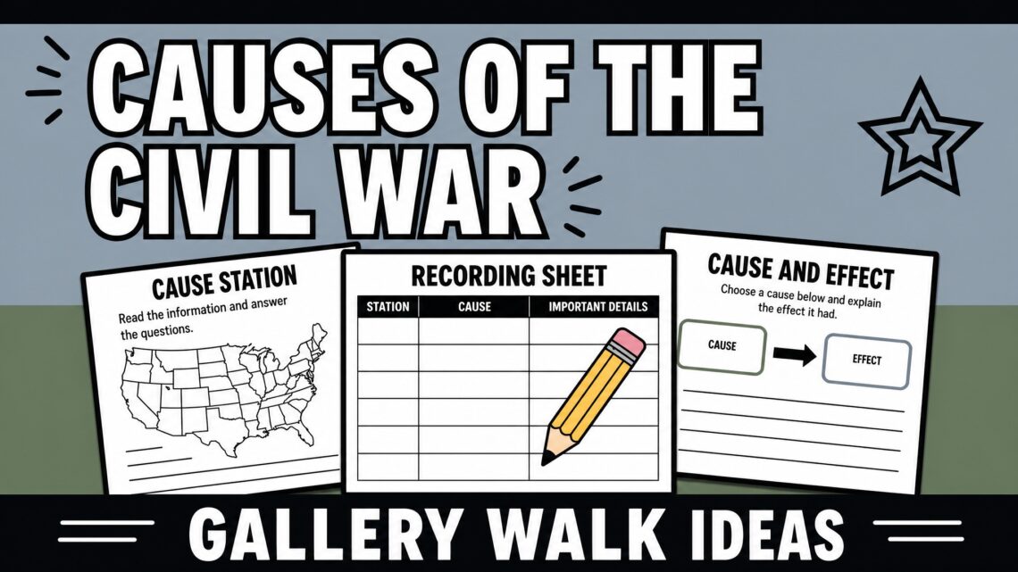 Causes of the Civil War gallery walk ideas flat teacher resource style image