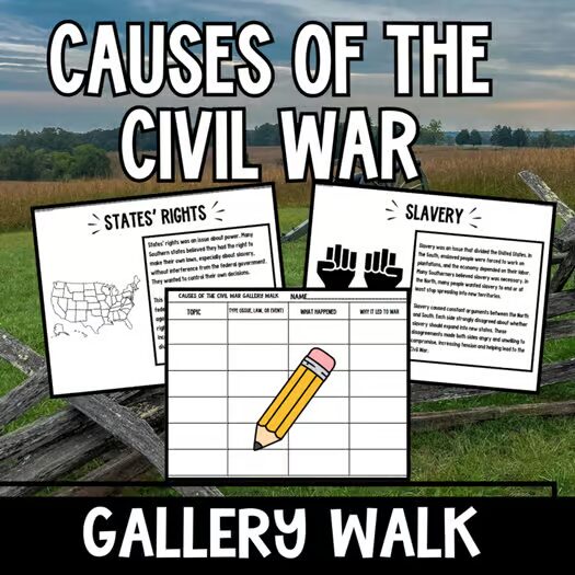 Causes of the Civil War Gallery Walk reading stations activity cover