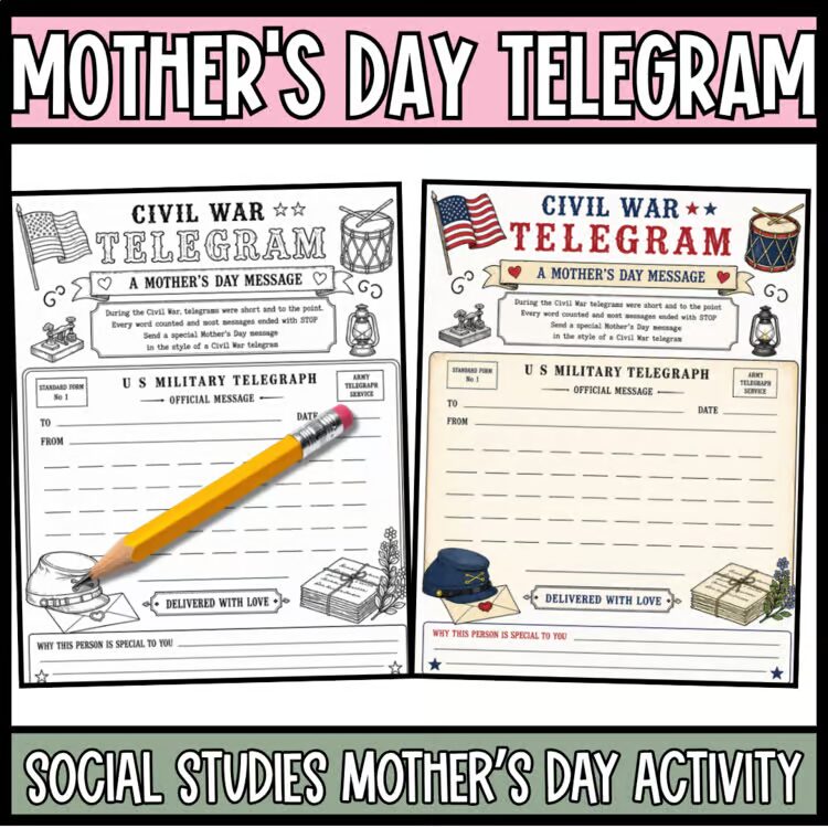 Social Studies Mothers Day Activity Civil War Telegram One Pager product image