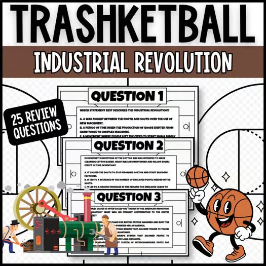Industrial Revolution Trashketball review game for upper elementary and middle school social studies