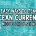 Blog cover image reading 4 Easy Ways to Teach Ocean Currents in Middle School Science with ocean current arrows and classroom-style icons.