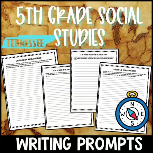 5th grade social studies writing prompts test prep and daily writing product cover