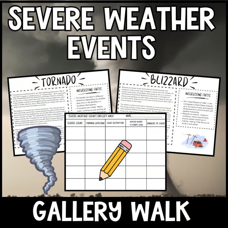 Severe Weather Gallery Walk storms reading stations activity cover for elementary and middle school science