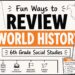 Blog cover for fun ways to review world history in 6th grade social studies.