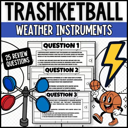 Weather Instruments Trashketball review game for upper elementary and middle school science