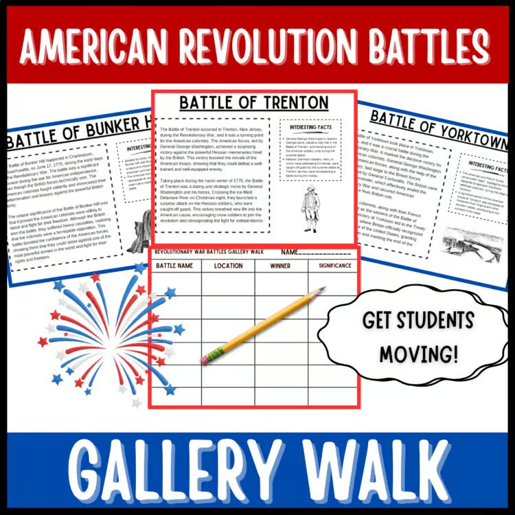American Revolution Battles Gallery Walk Revolutionary War stations activity cover