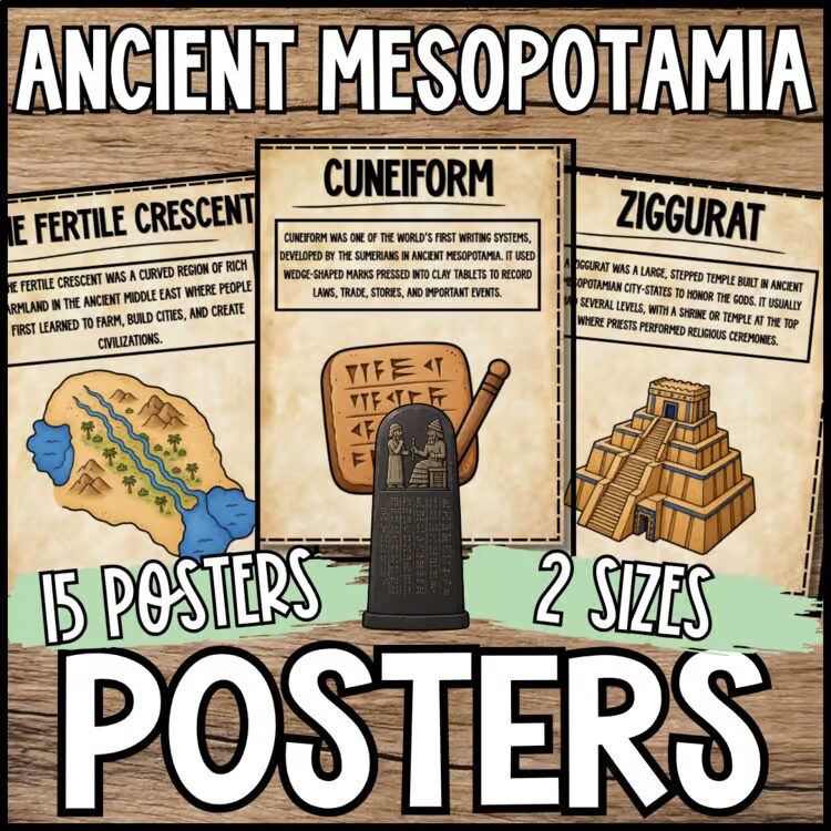 Ancient Mesopotamia vocabulary posters for a 6th grade social studies word wall