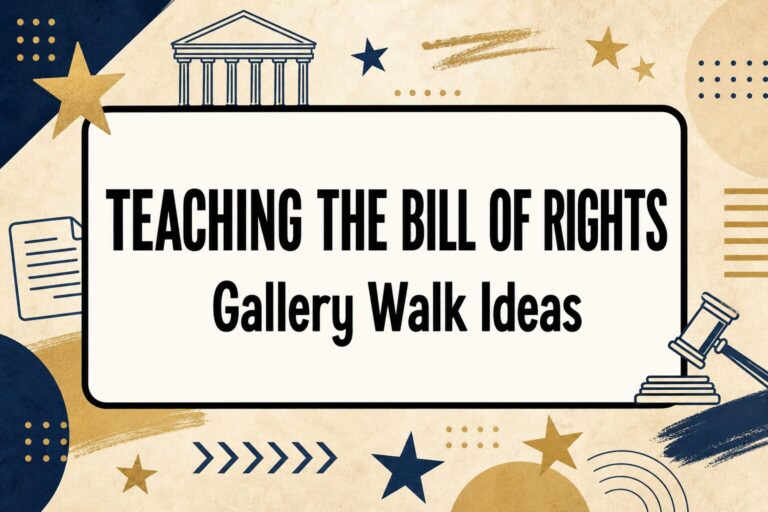 Teacher blog graphic that says Teaching the Bill of Rights, Gallery Walk Ideas.
