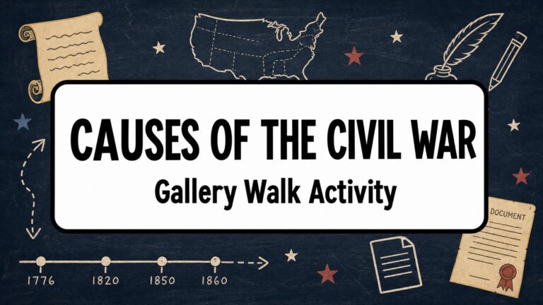 Causes of the Civil War gallery walk activity blog graphic for upper elementary and middle school social studies teachers.