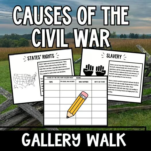 Causes of the Civil War gallery walk reading stations activity cover