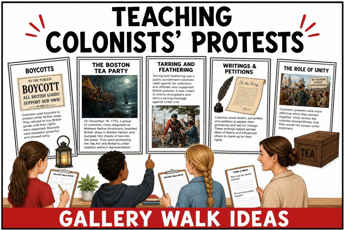 Teaching colonists protests gallery walk ideas for upper elementary social studies