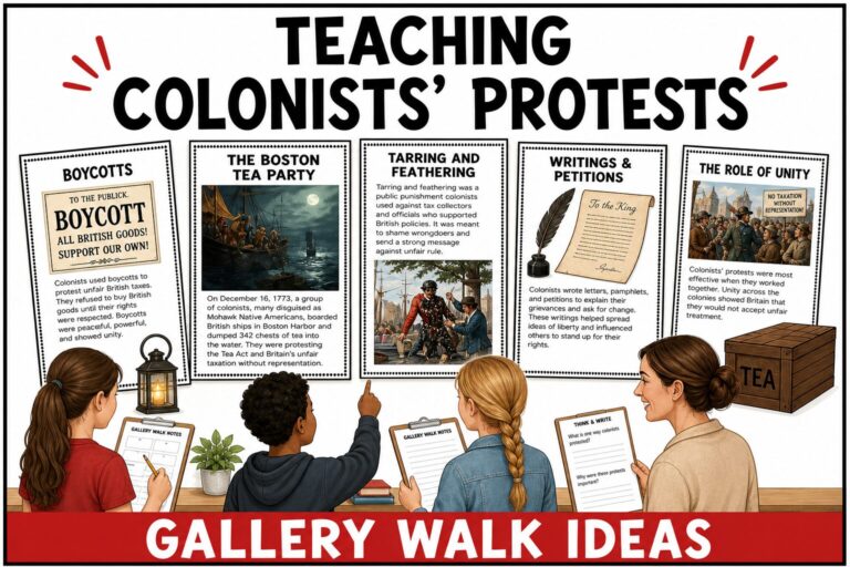 Teaching colonists protests gallery walk ideas for upper elementary social studies