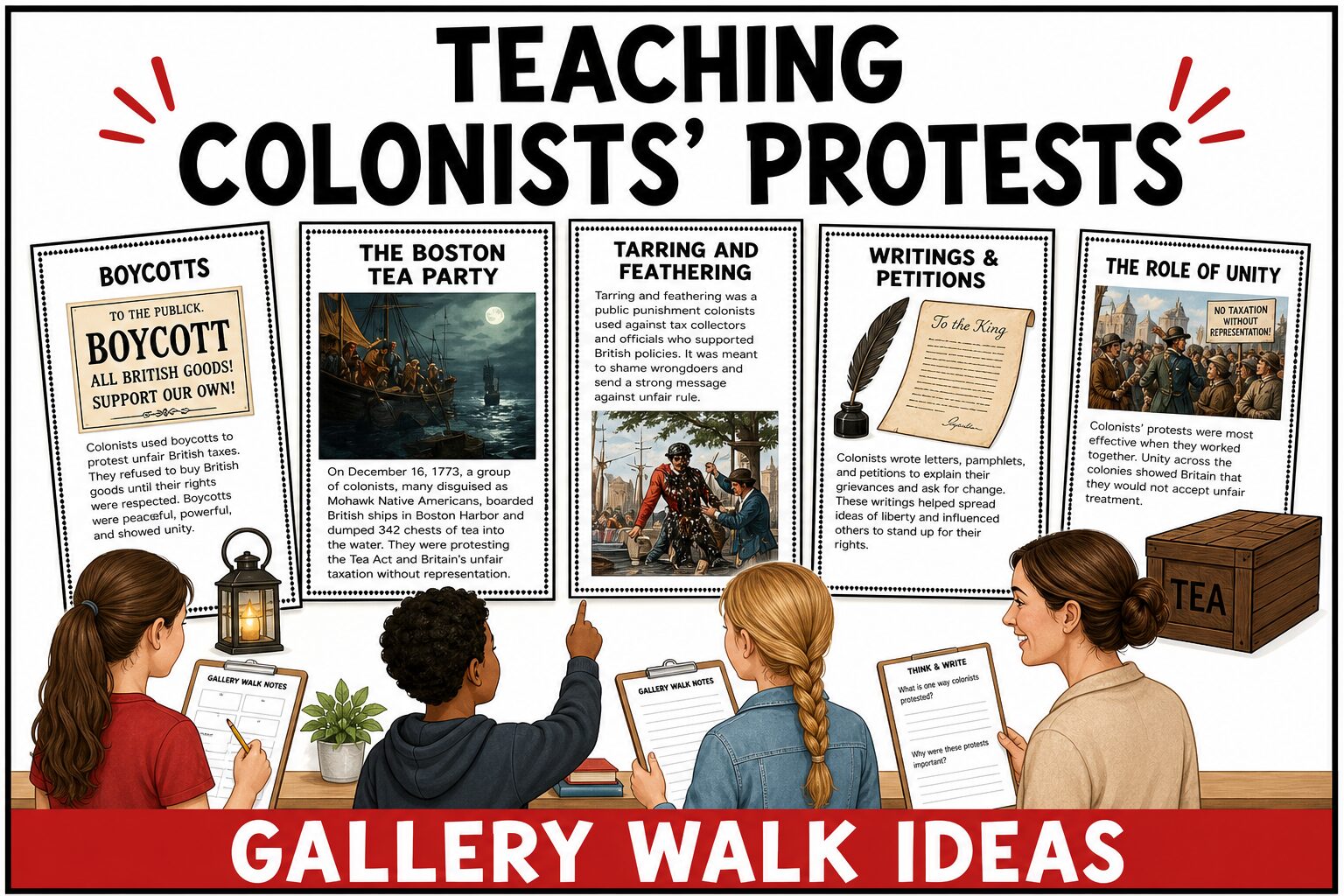 Teaching colonists protests gallery walk ideas for upper elementary social studies