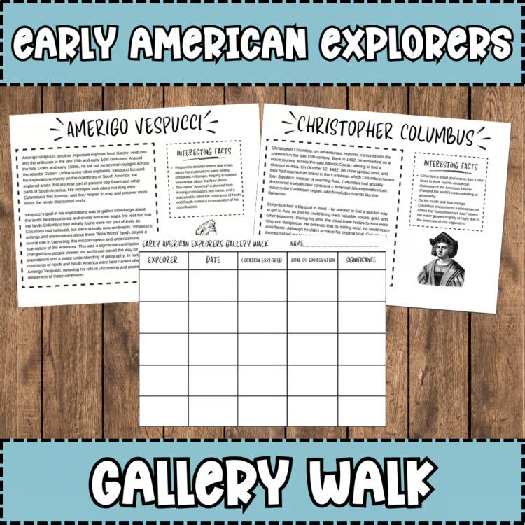 Early American Explorers Gallery Walk reading stations activity cover