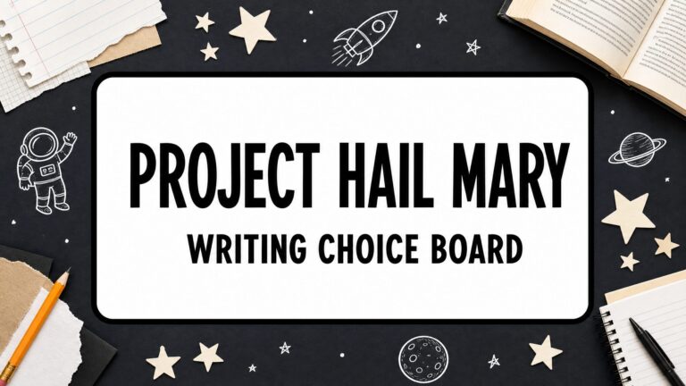 Project Hail Mary writing choice board ideas for a free novel study activity